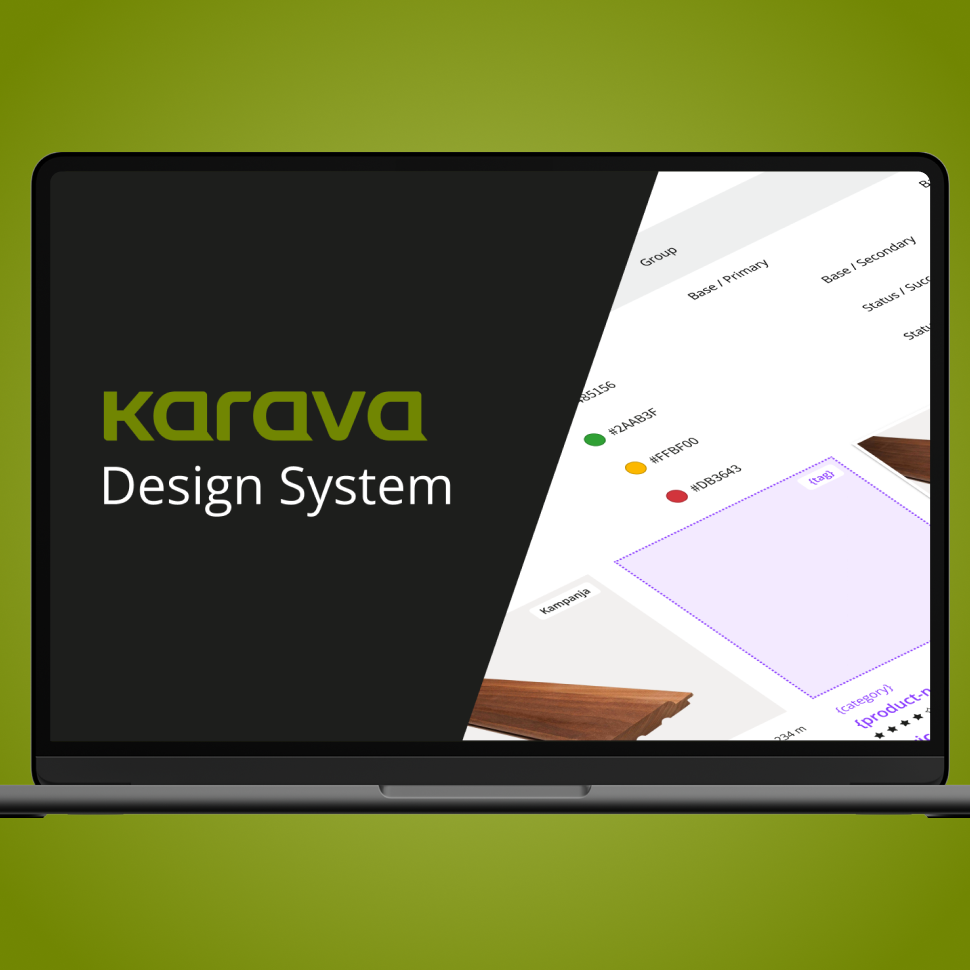 Kärävä design-system aloitusruutu läppärillä
