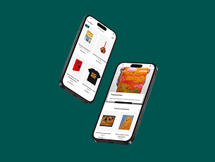 Kansallisgallerian Shopify-pohjaisen Museoshopin mobiilinäkymiä