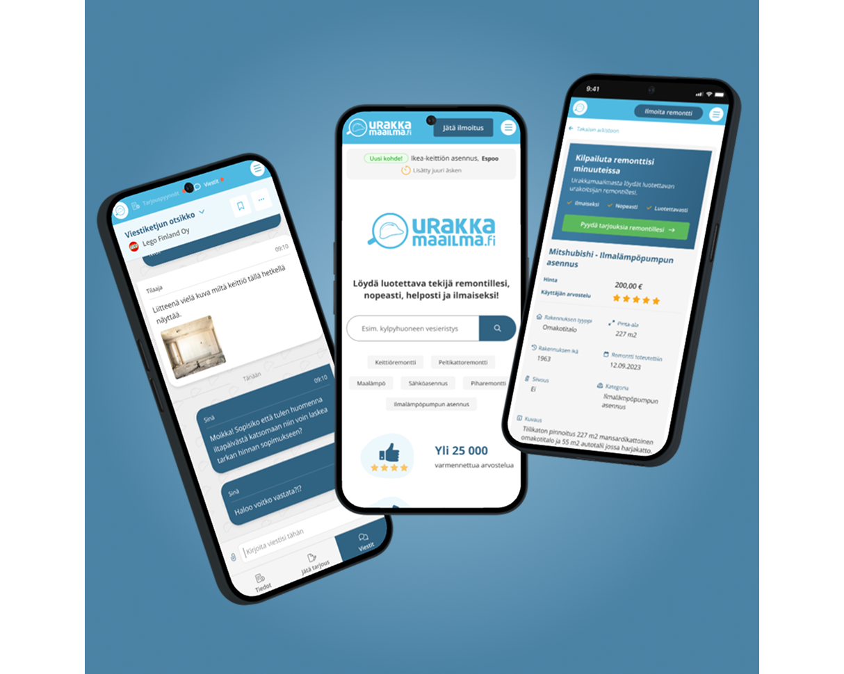 Urakkamaailman mobiilikäyttöliittymien esittely kolmella puhelimella